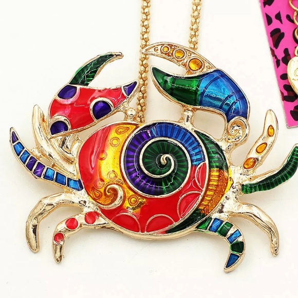 NWT Betsey Johnson Multi-Color Enamel Crab Pendant - Picture 2 of 5